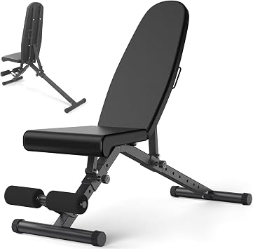Weight Bench, Adjustable Workout Bench with 900Lbs Capacity, with Fast Folding, Adjustable Bench for Full Body Workout, Space-Saving, for Indoor Workout, Home Gym Black