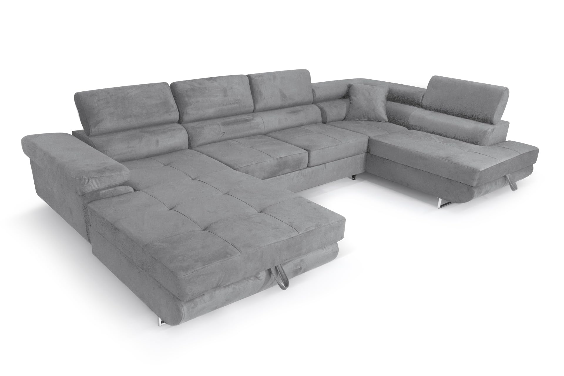 Sofa narożna Aller U XXL sofa narożna z funkcją spania i dwoma skrzyniami na pościel w kolorze szarym, prawa strona (jasnoszara)