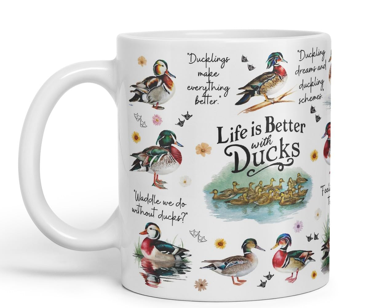 Vixar Life is Better with Ducks – Funny Animal Coloured Mug Cup 11oz (White)
