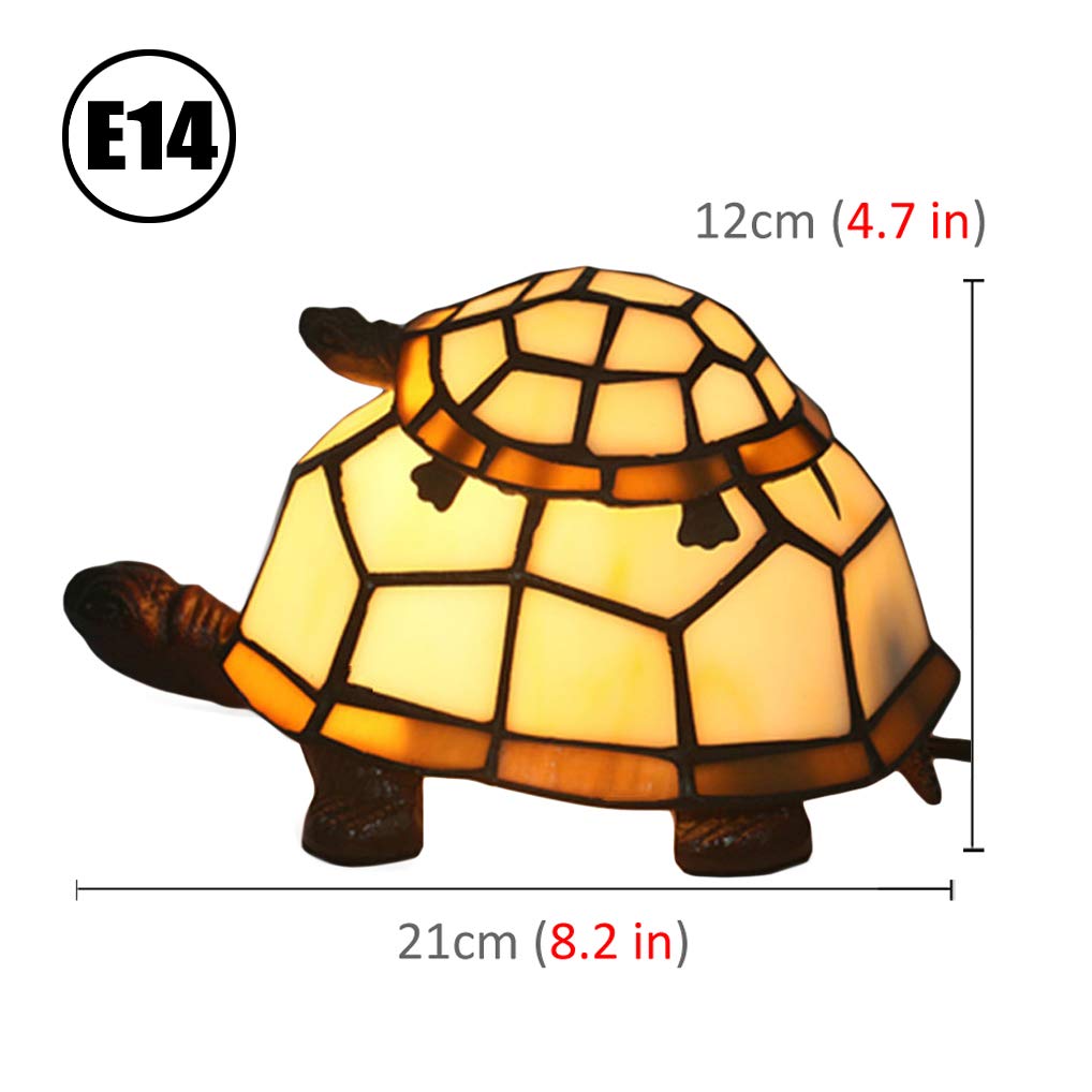 LANMOU Europäische Schildkröte Tischlampe Tiffany Lampe Schlafzimmer Dekoration Ornamente Kleine Schreibtischlampe Energiesparende Nachtlicht Kinderleuchte E14,Gelb