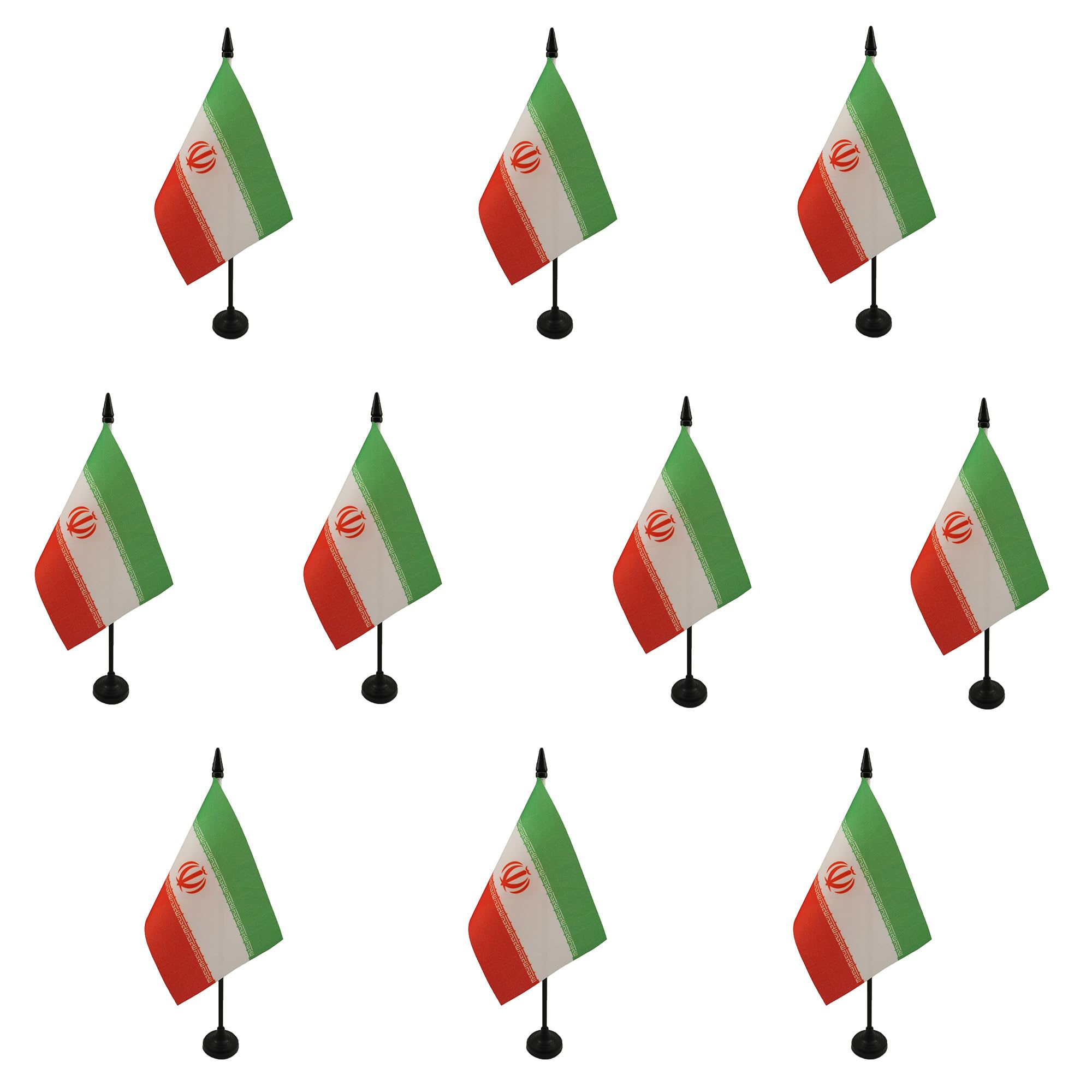 AZ FLAG - Set of 10 Iran Table Flag 4'' x 6'' - 10 Small Iranian Office Flags 100% Polyester 15 x 10 cm - Mini Desk Flag with 10'' Pole and Black Plastic Base