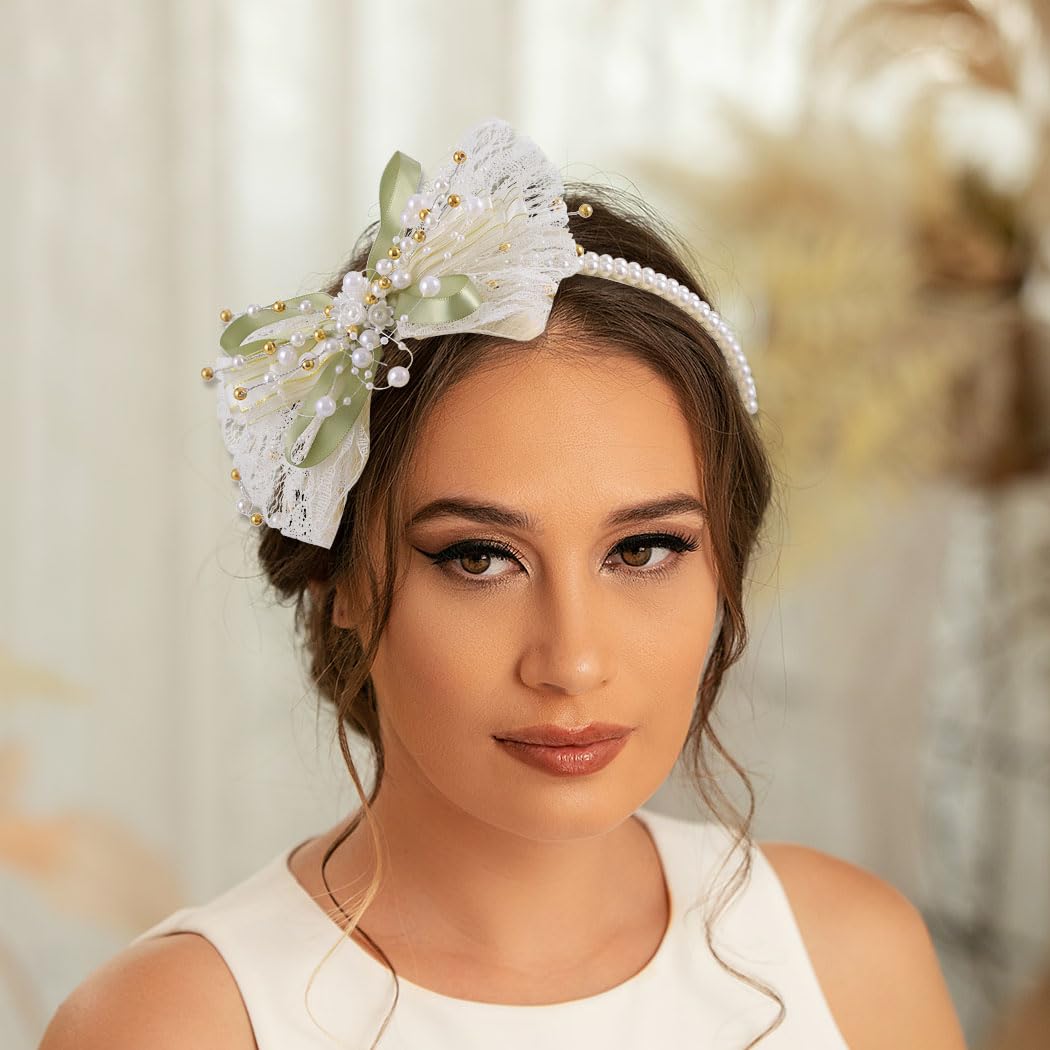 IYOU Bow Wedding Headbands Ivory Pearl Bridal Hair Bands Elegant Bridesmaid Bride Hair Accessories for Women - Image 4
