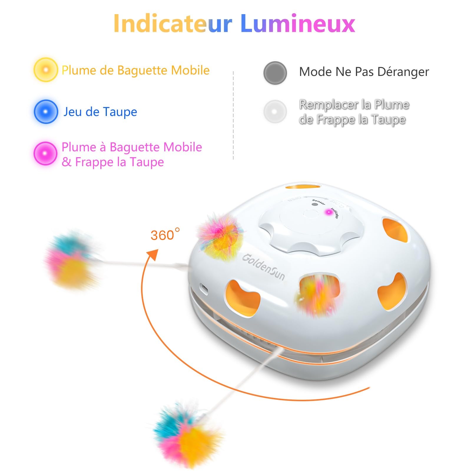 GoldenSun Jouet pour Chat Rechargeable Interactif 4 en 1 Cache-Cache Mouvement Whack a Mole