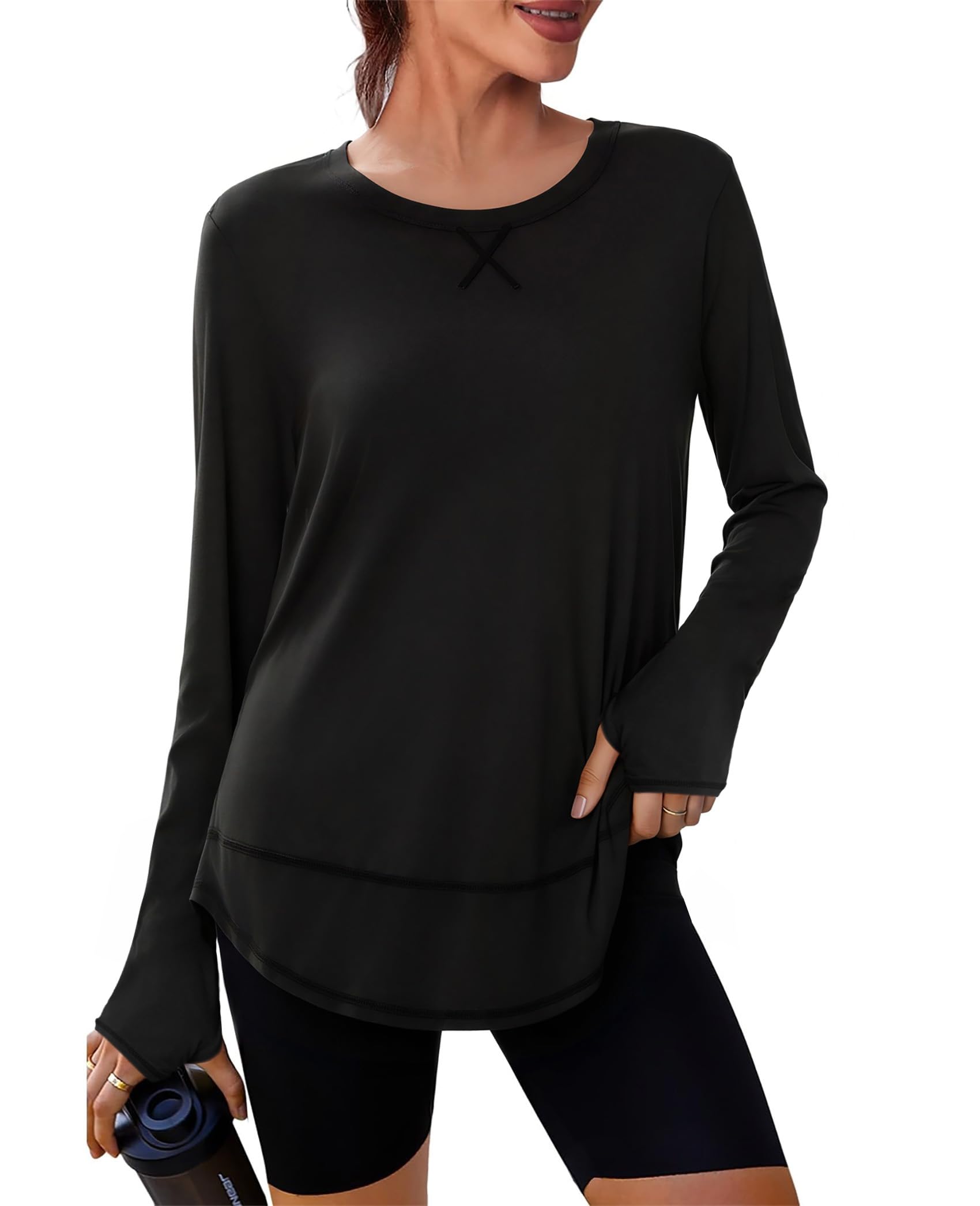 Terecey Sportshirt Damen Langarm Funktionsshirt Laufshirt Locker Atmungsaktive Langarmshirt Wandershirt Locker Fitness Yoga Workout Sport Oberteile mit Daumenloch S-3XL