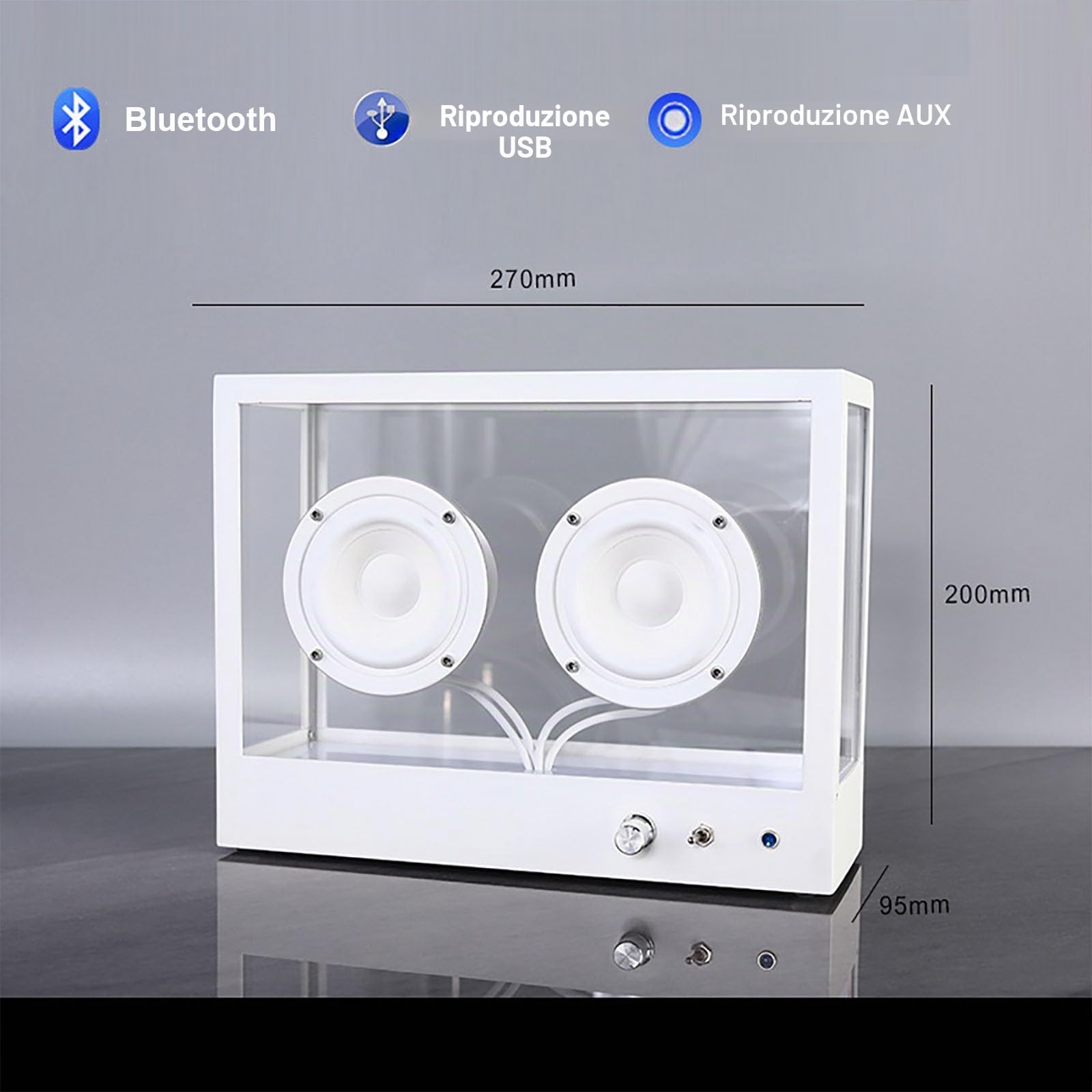 Altoparlante Bluetooth portatile, altoparlante Bluetooth trasparente, supporta Bluetooth, USB, riproduzione AUX, offre una qualità del suono pura e naturale, per uffici, bar e mostre d'arte