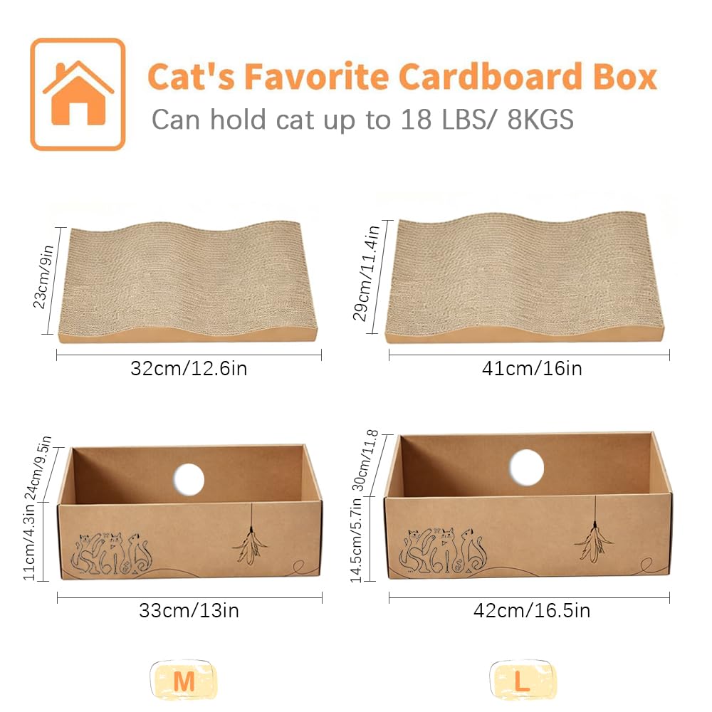 MUAEEOK Lot de 5 grattoirs en carton avec boîte - Réversibles - Pour chat - Pour petits chats - Pour se reposer et jouer - Convient pour un maximum de 5 kg (3 chats, 42 x 30 x 14,5 cm)