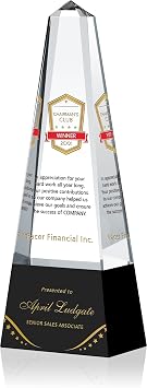 Custom Crystal Chairmans Club Award Plaque, Personalized Engraved with Company and Winners Name, Unique Crystal Obelisk Sales Award Trophy for Sales Recognition and Appreciation S - 8"