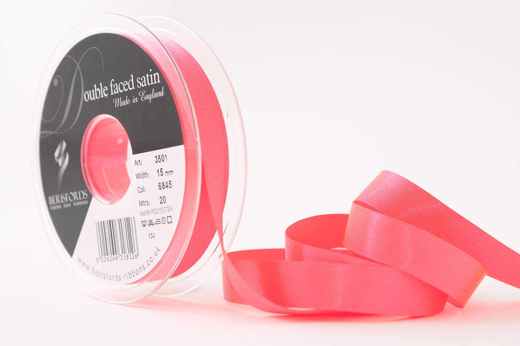 Berisfords Ribbon, Flo Pink, 15 mm — image 1