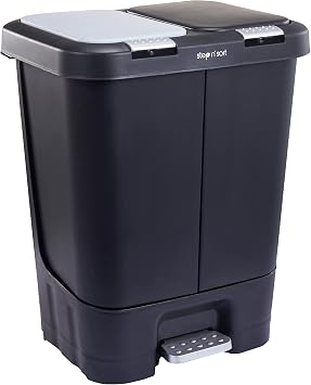 Step N Sort 2 x 5.5 Gallon, Dual Trash and Recycling Bin with Slow Close Lid,Black,40 Liter,SNS402-B