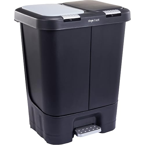 Step N' Sort 2 x 5.5 Gallon, Dual Trash and Recycling Bin with Slow Close Lid,Black,40 Liter,SNS402-B
