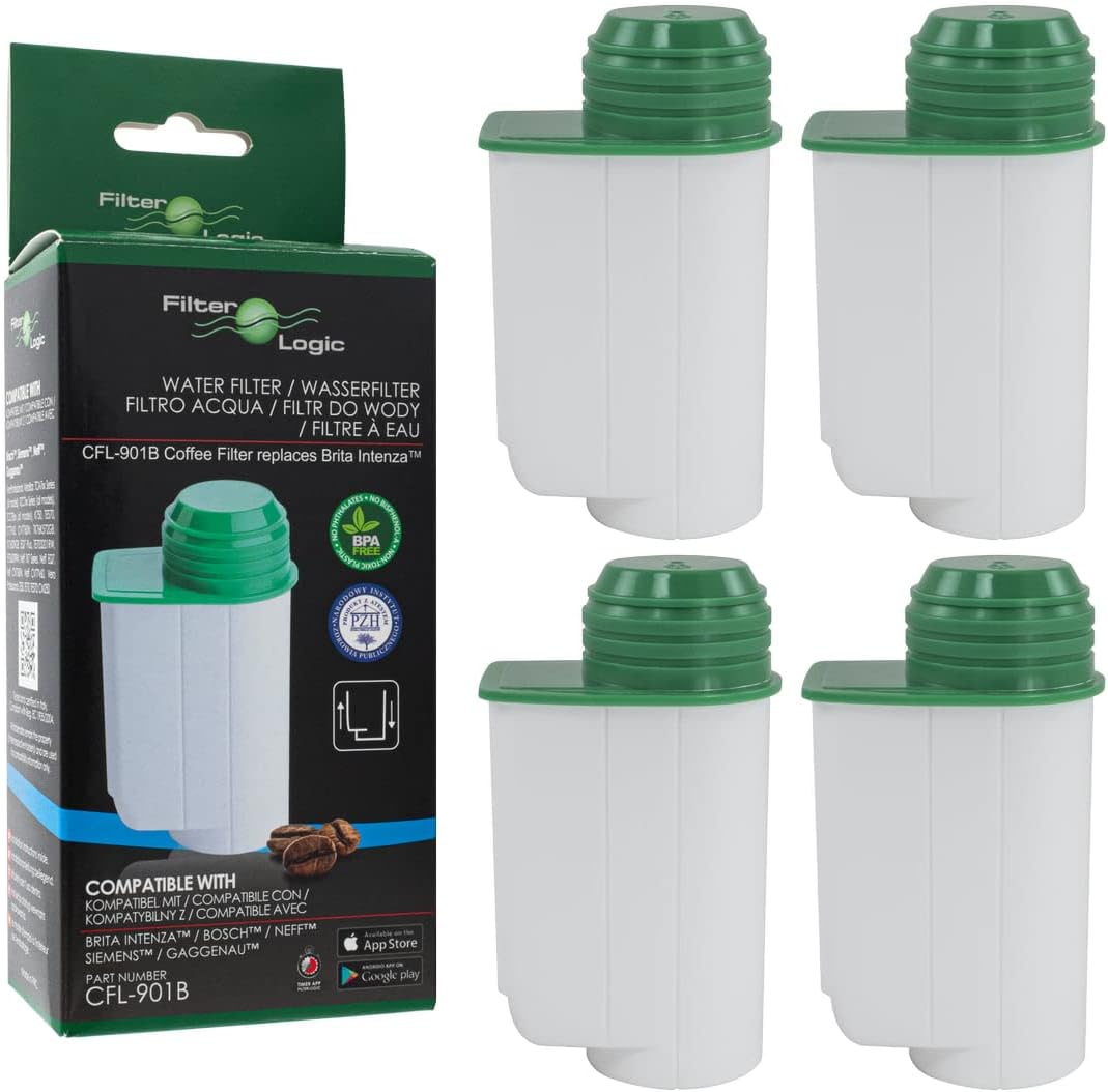 FilterLogic CFL-901B | 4 Pack - Water Filter Compatible with Siemens EQ Series EQ.3 EQ.300 EQ.5 EQ500 EQ.6 EQ.9 - Bosch Verocup Verobar Coffee Machine Replaces Brita Intenza TZ70003 TZ70033A TCZ7003