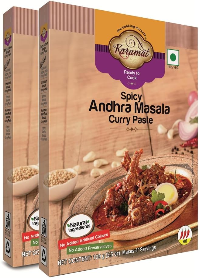 Instant Andhra Masala Curry Paste Pack of 2 (100 gm each) | Ready to Cook, Indian Masala Gravy Paste, Indian and Mughlai Delicacies, No Artificial Colour, No Preservatives, Upto 4 Serving