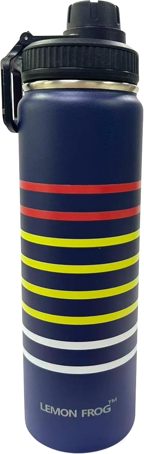 Stainless Steel Water Bottle-24oz Double Insulated, Keeps Cold 24Hrs, Hot 12Hrs, Leak-Proof, BPA-Free, Reusable, Easy-Twist Spout Lid & Handle- Travel, Gym, Office, Outdoor use (Denim Blue)