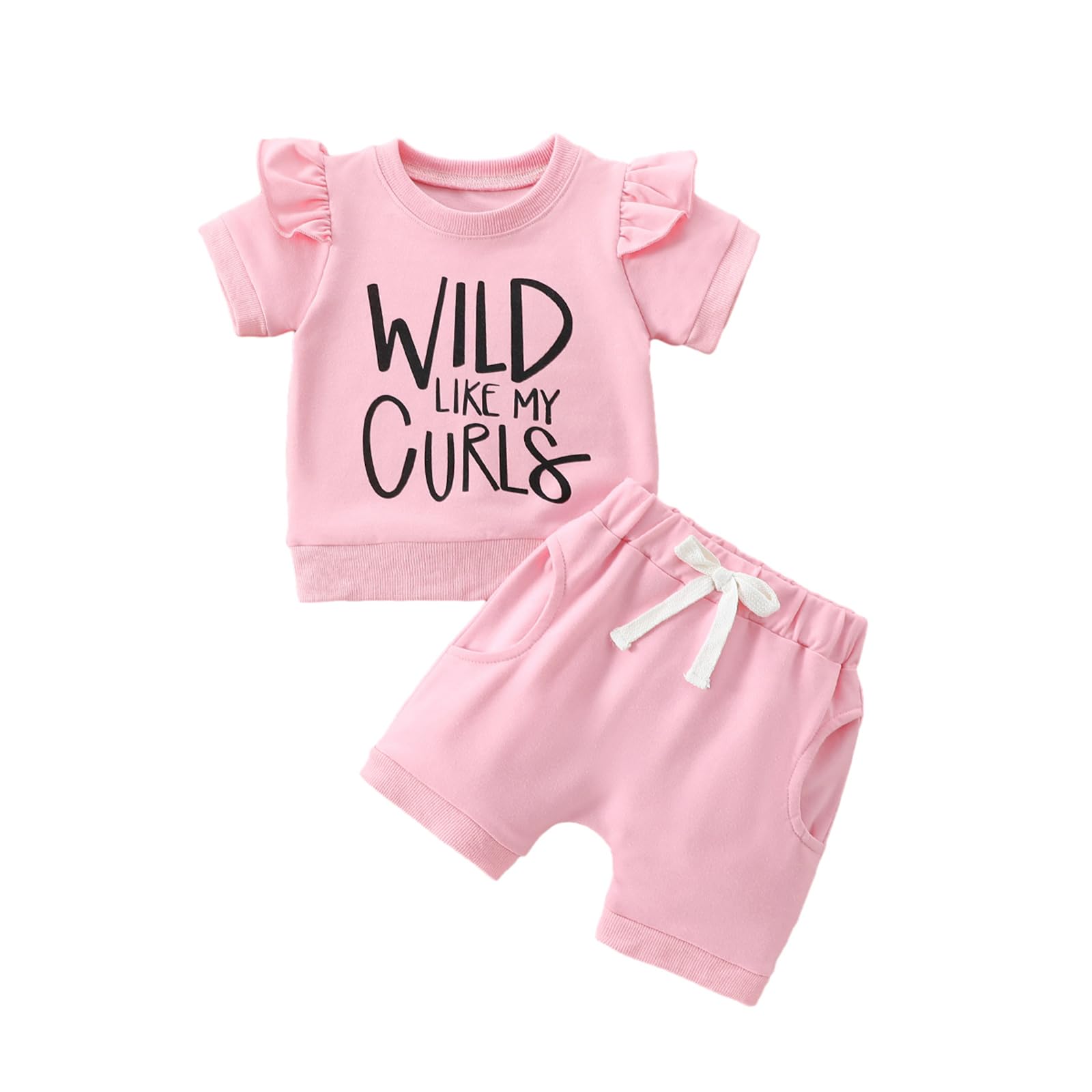 Douhoow Baby Girl Short Sets Wild Girl Letters T-shirt with Shorts Baby Girl Summer Clothes Toddler Girl Outfits (Pink, 6-12 Months)