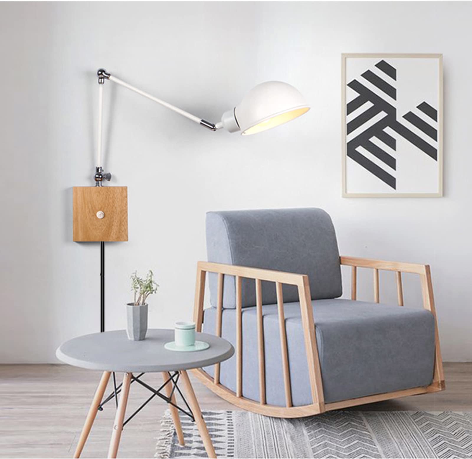 WXKAGF Retro-Wandleuchten aus Holz, Langer Arm mit Schalter, verstellbare Wandleuchte für den Innenbereich, Vintage mit Stecker für Schlafzimmer, LED-Lese-Wandleuchten, industriell mit Lampenschirm