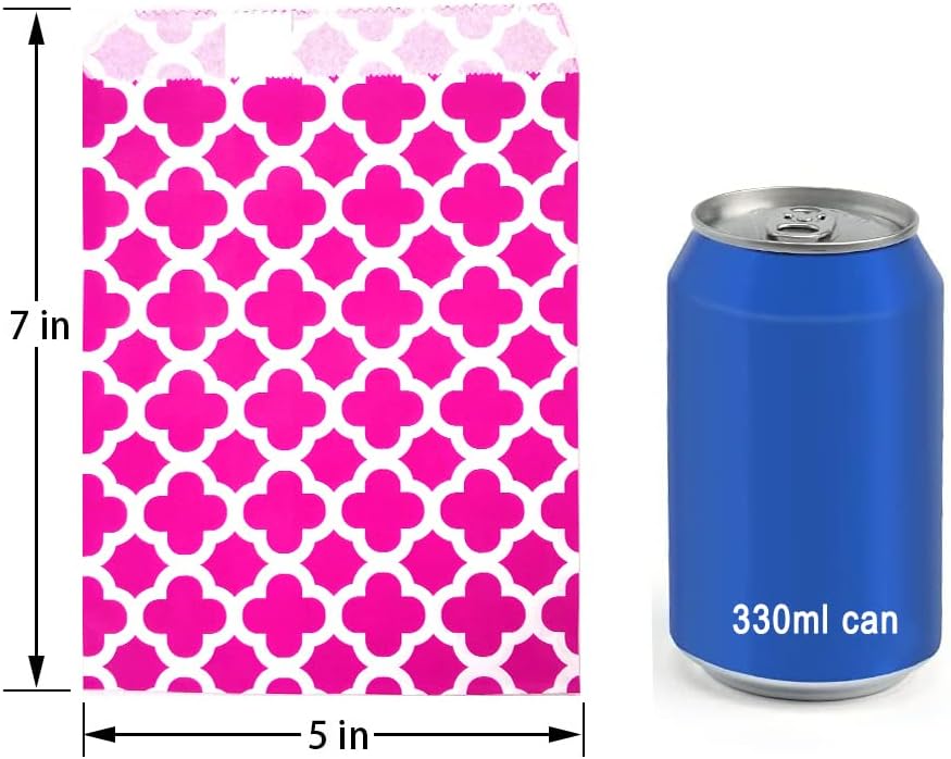 KEYYOOMY 100 Pcs Hot Pink Candy Buffet Bags Small Cookie Bags Polka Dot Paper Treat Bag for Wedding Birthday Party (5 inch x 7 inch) image 2