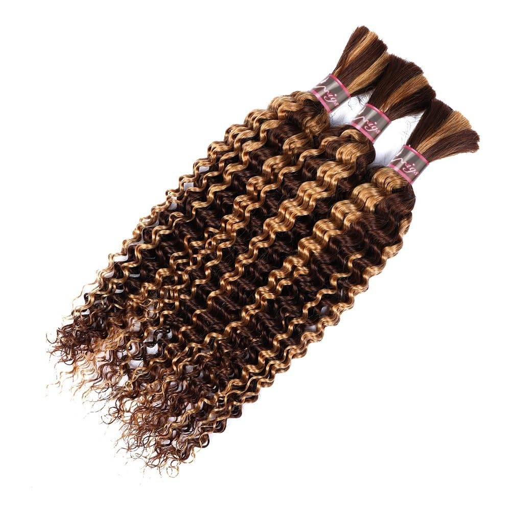 Splatanie włosów Podświetlenie Ludzkich Włosów Ludzkich do Zaplatania P4/27 Blond Głębokie Fale Bez Warkoczy Włosów Kobieta(24inches)