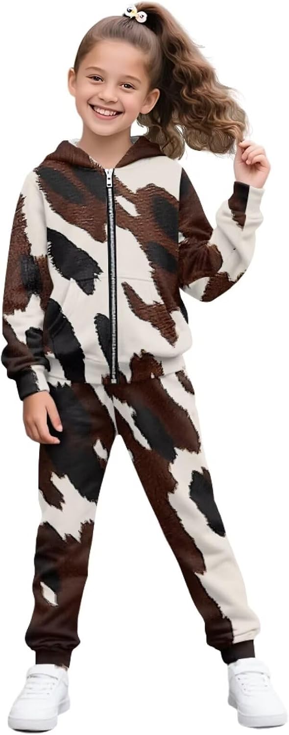 Girl's 2 Piece Outfits Tracksuit Full Zip Hoodie Sweatshirt and Jogger Pants Fall Athletic Sweatsuit with Pockets