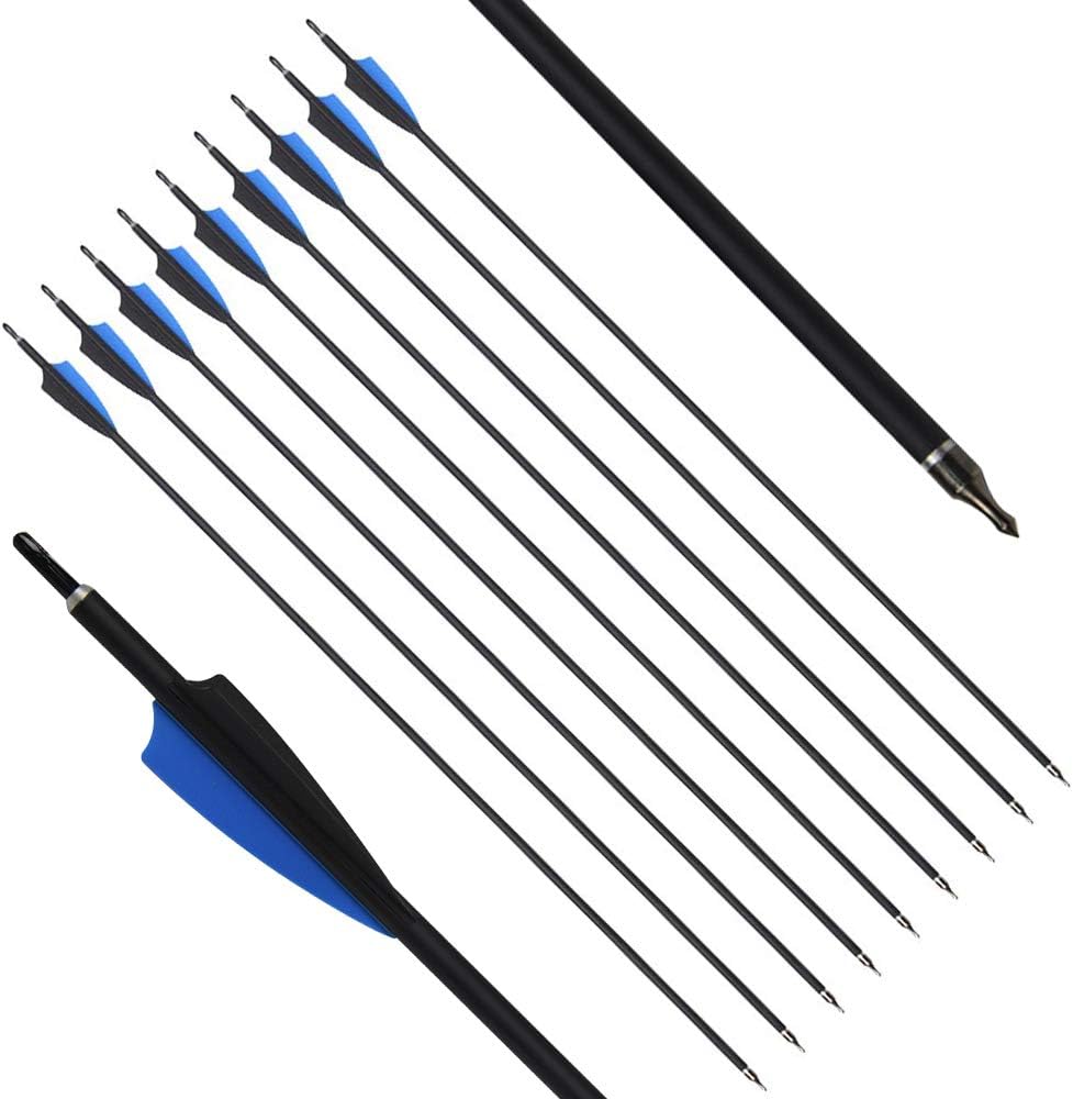 30 Inch Archery Carbon Arrows Carbon Fiber Hunting Arrows Spine 500 Target Practice Arrows for Recurve and Compound Bow