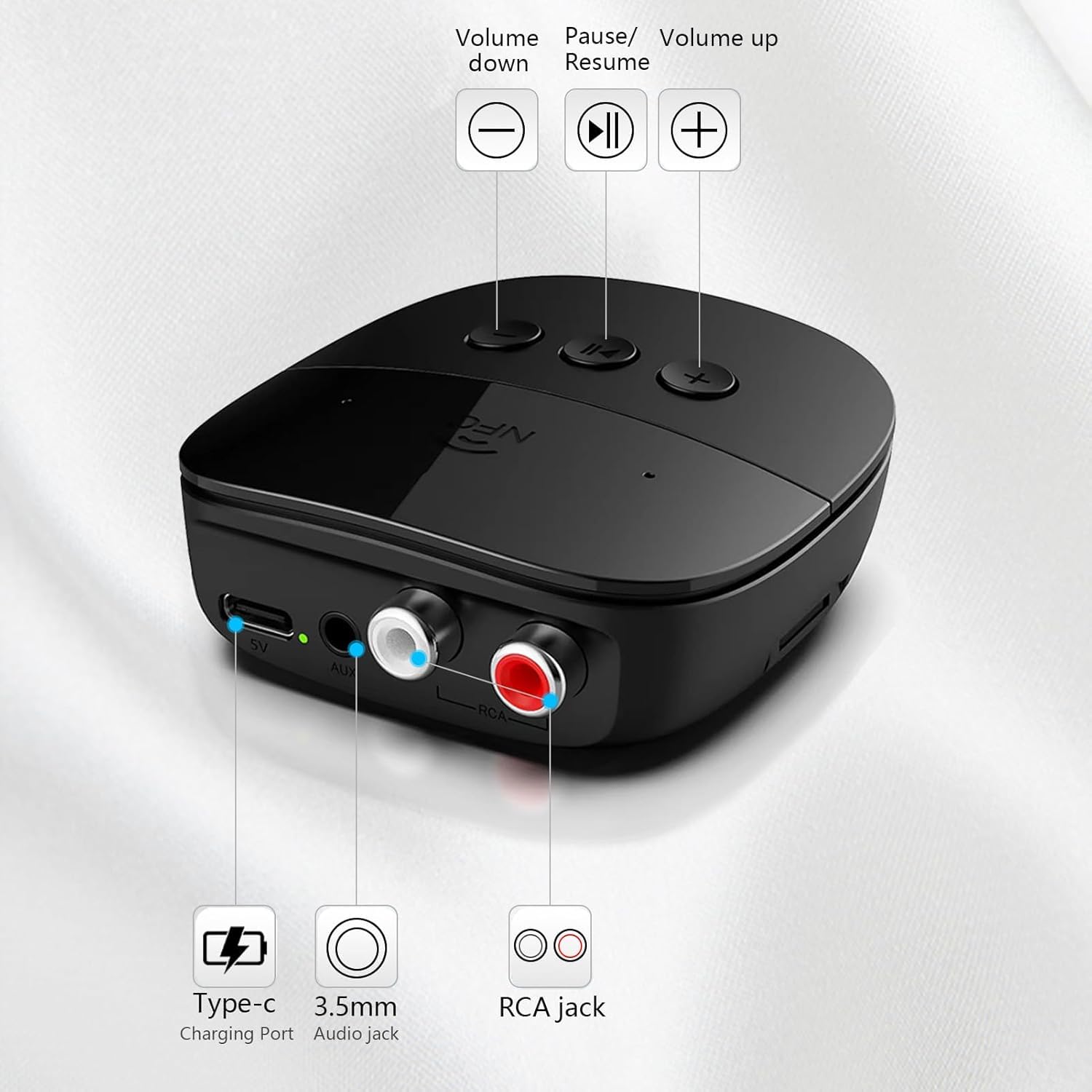 Bezprzewodowy odbiornik audio Bluetooth 5.2 NFC U Disk TF karta 2 RCA 3,5 mm AUX Jack Stereo Music Mic do głośników samochodowych