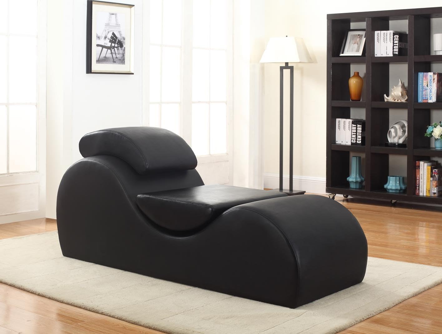 Container Furniture Direct Yoga Collection Modern Faux Leather Stretch Relaxation Living Room Chaise Lounge, Regular, Black : Home & Kitchen