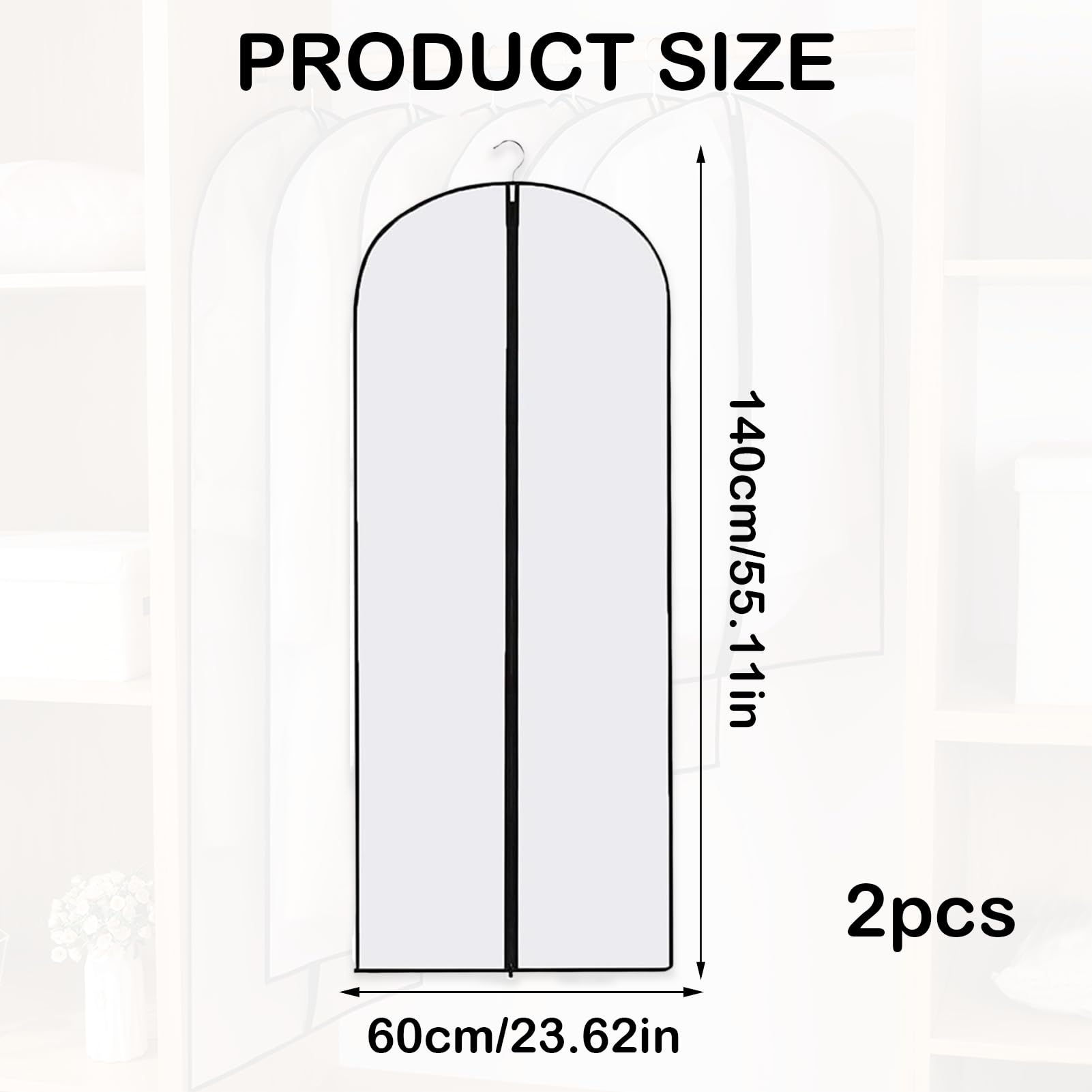 Dress Bags Covers long,2 PCS Dress Covers Garment bags Full Length,Garment Covers Translucent with Zip Waterproof Dustproof Long Dress Bags Covers for Long Dress Shirts Suits Jackets Coats Storage - Image 2
