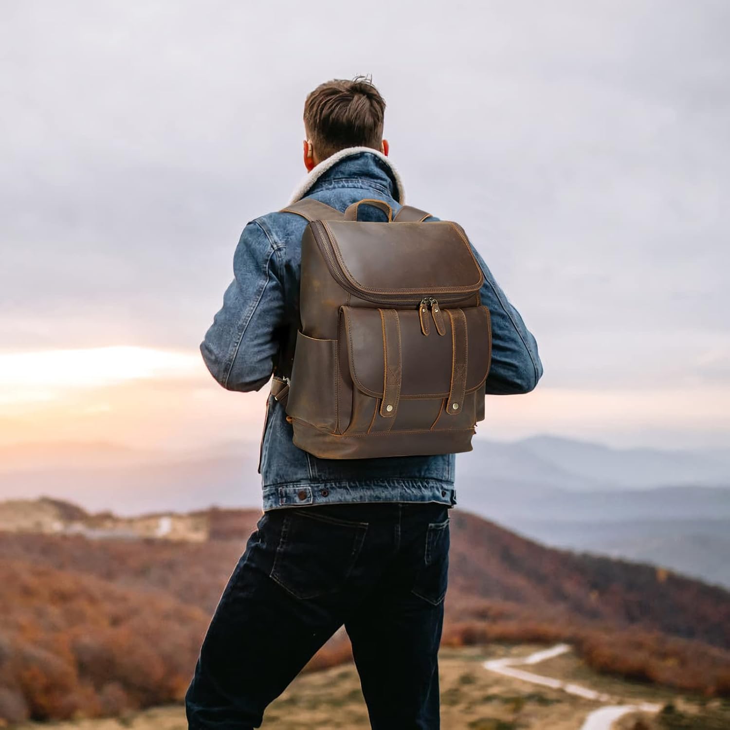 🔥 Polare Full Grain Leather 15.6 Laptop Backpack Travel Bag Adventure Bag Satchel