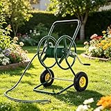 Ultym Hose Reel Cart, 250FT 5/8' All-Terrain Mobile Water Hose Truck, Heavy-Duty Rust-Proof Iron Frame Industrial Garden Cart for Outdoor Lawn Yard & Car Washing