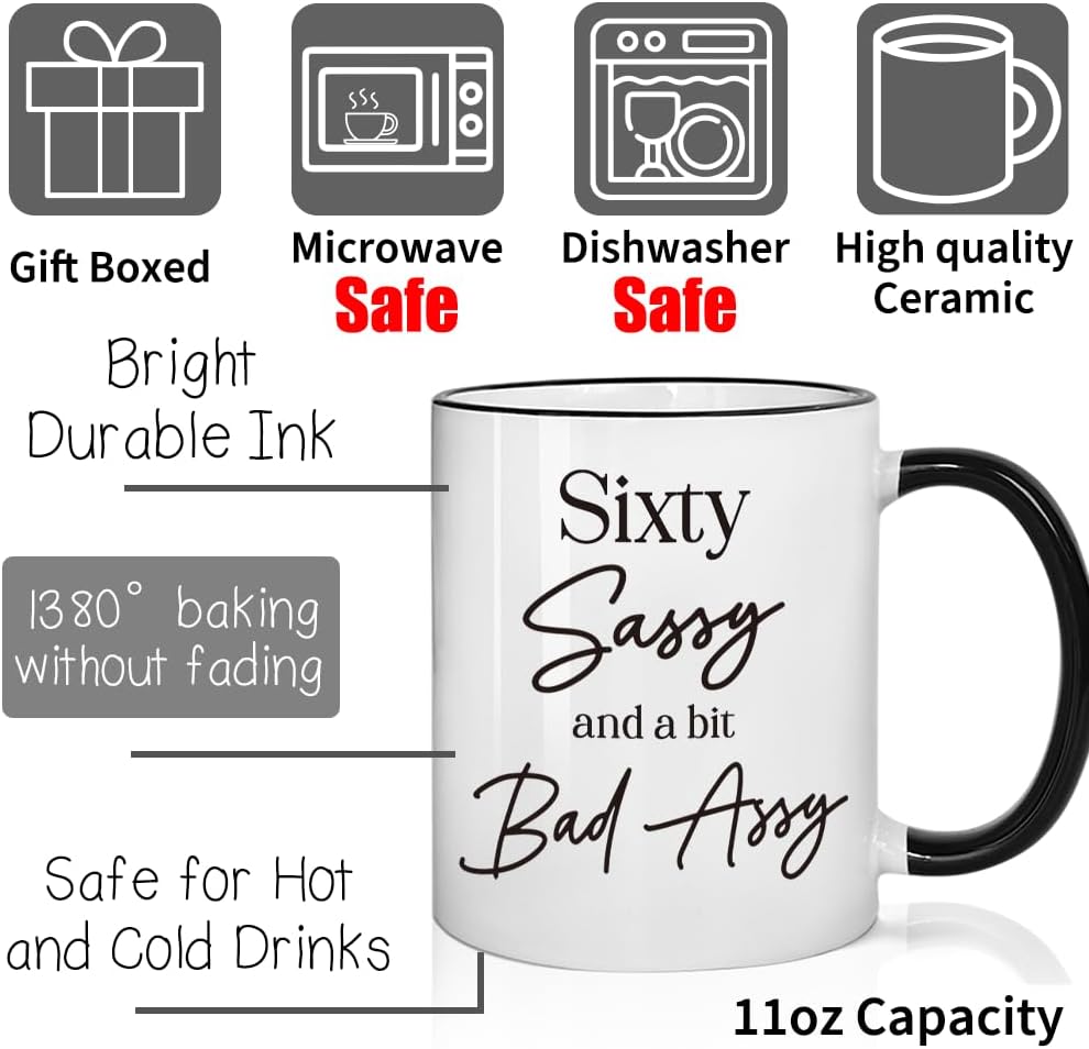 Funny 60 Birthday Coffee Mug with Candle Set - Sixty Sassy, 60 Years Old Gifts, Happy 60th Birthday Gifts Mug for Women Wife, Grandma, Mom, Daughter, Sister, Friends - Image 2