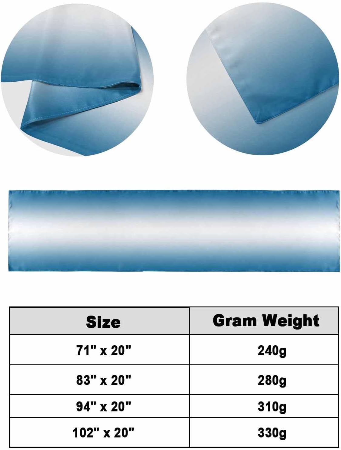 Minimalist Blue and White Gradient Bed Runners for Bedroom Hotel,Decorative Bedding Scarf Modern Color Ombre Art Bed End Blanket Bedding Runner Scarves for Full Size Bed,83x20in