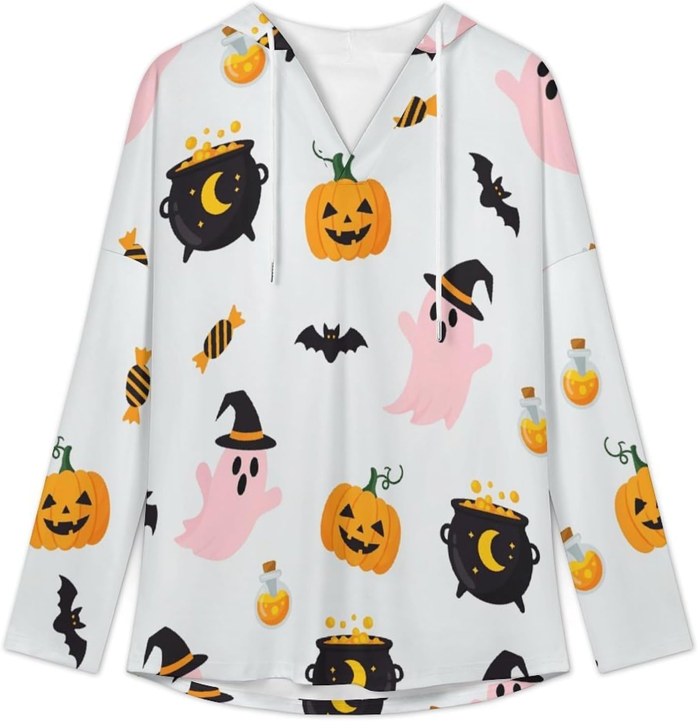 V Neck Hoodies for Women Long Sleeve Lightweight Sweatshirt, Loose Fit Drawstring Pullover Top for Casual Wear
