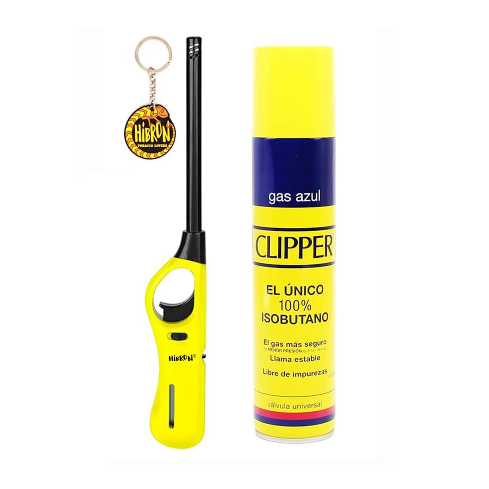 Clipper 1 Encendedor Cocina Barbacoa + 1 Botella Gas Azul 300 ml + 1 Llavero, Gas Sirve para Recargar Soplete de Cocina