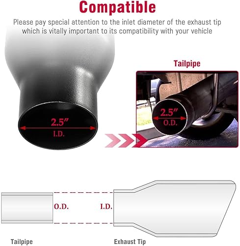 Miniatura 7 de Upower Punta de escape de salida de 2.5 pulgadas de entrada de 4 pulgadas, puntas de escape de 2.5 a 4 pulgadas, puntas de tubo de escape de 9