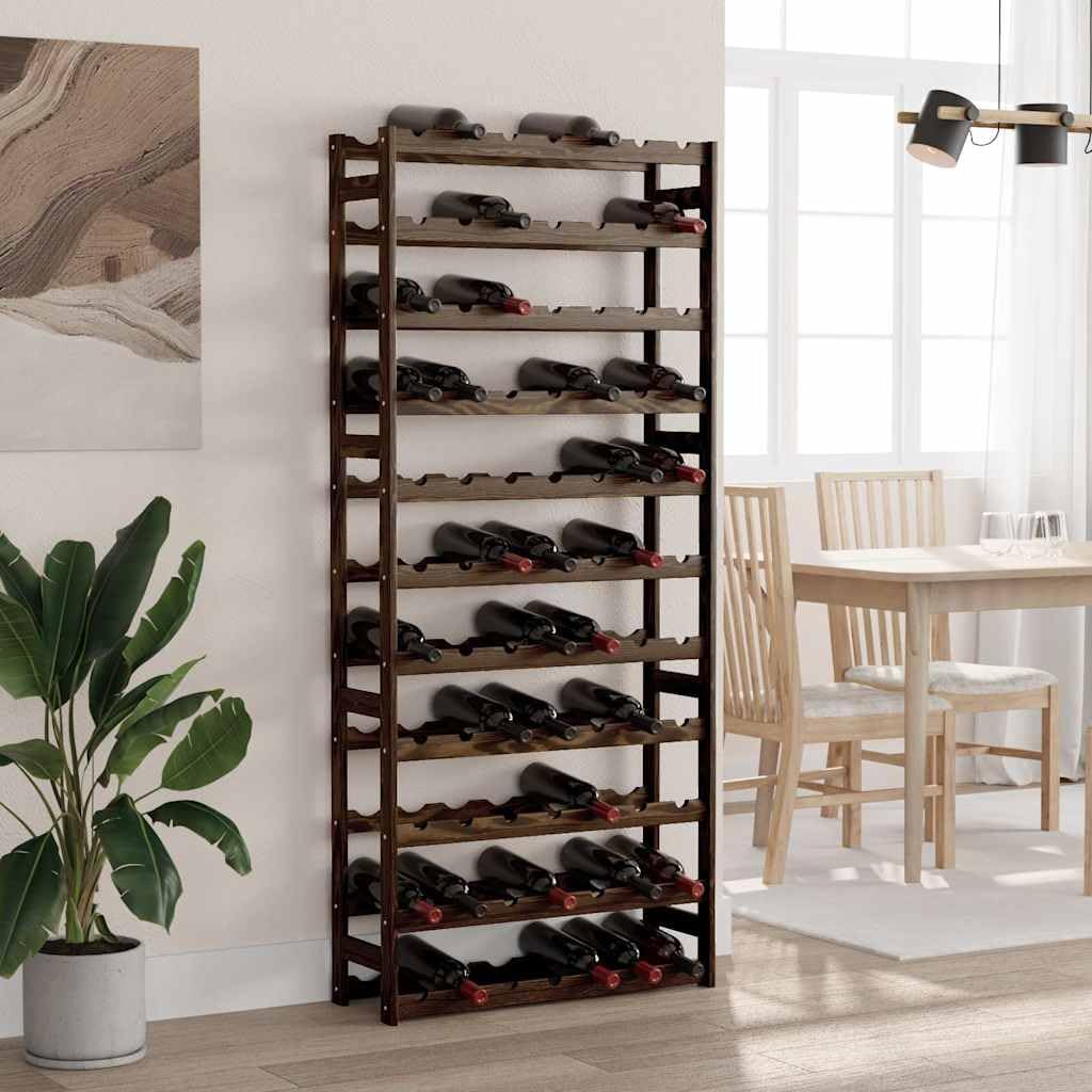 Botellero de madera de pino maciza negra para 77 botellas con 11 estantes, diseño ondulado para almacenamiento y almacenamiento elegante en el comedor, sótano, cocina o bar