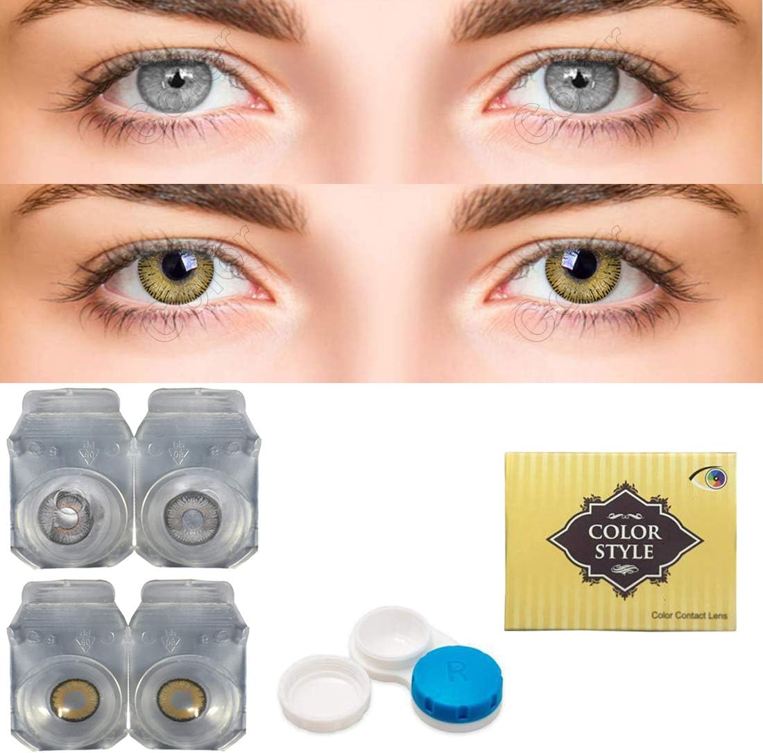 Soft Eye Monthly Color Contact Lenses (Grey Pure Hazel and Light Grey) - Zero Power Combo Pack of 2 Pairs with lens case