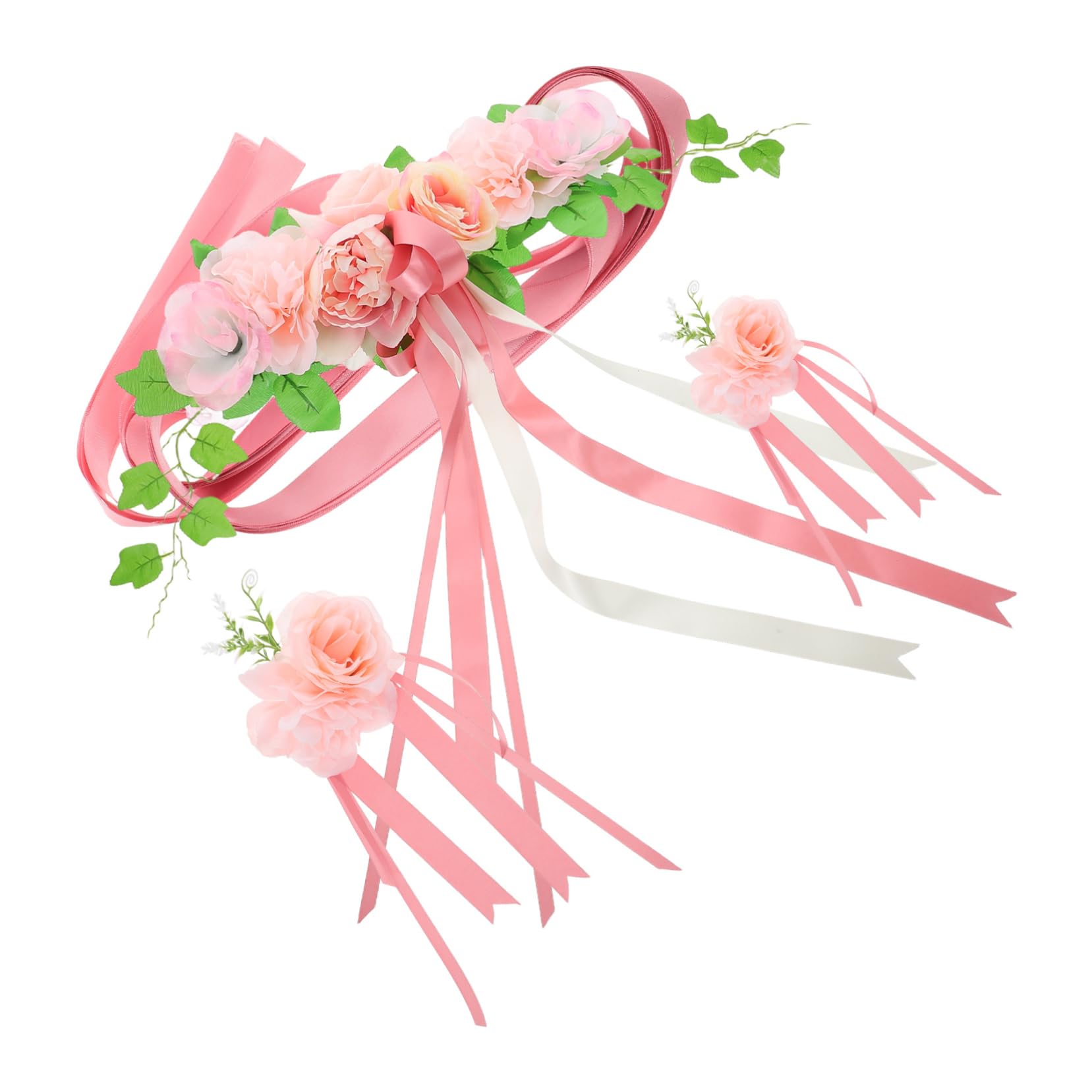 Hochzeitsauto Dekoration Satz mit Künstlichen Seidenblumen Motorhaubenband und Hauptblume Rosa Einfach Anzubringen für Hochzeit