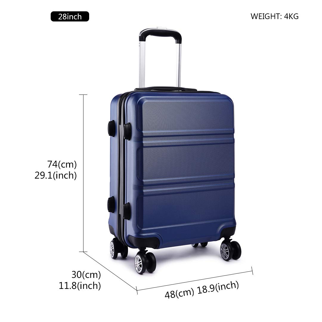 Kono Zestaw 4 lekkich walizek z twardą obudową ABS z 4 kołami obrotowymi i zamkiem TSA 50 cm, 61 cm, 71 cm + walizka na kosmetyki 30 cm, granatowy, Sets of 3, Podręczny