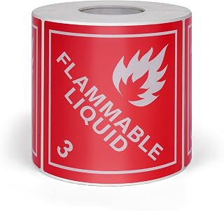 500 PCS Hazard Class 3 DOT Flammable Liquids Placard 4 × 4 Inches Waterproof Vinyl Self Adhesive Roll Stickers Removable Labels for Shipping Transportation Storage
