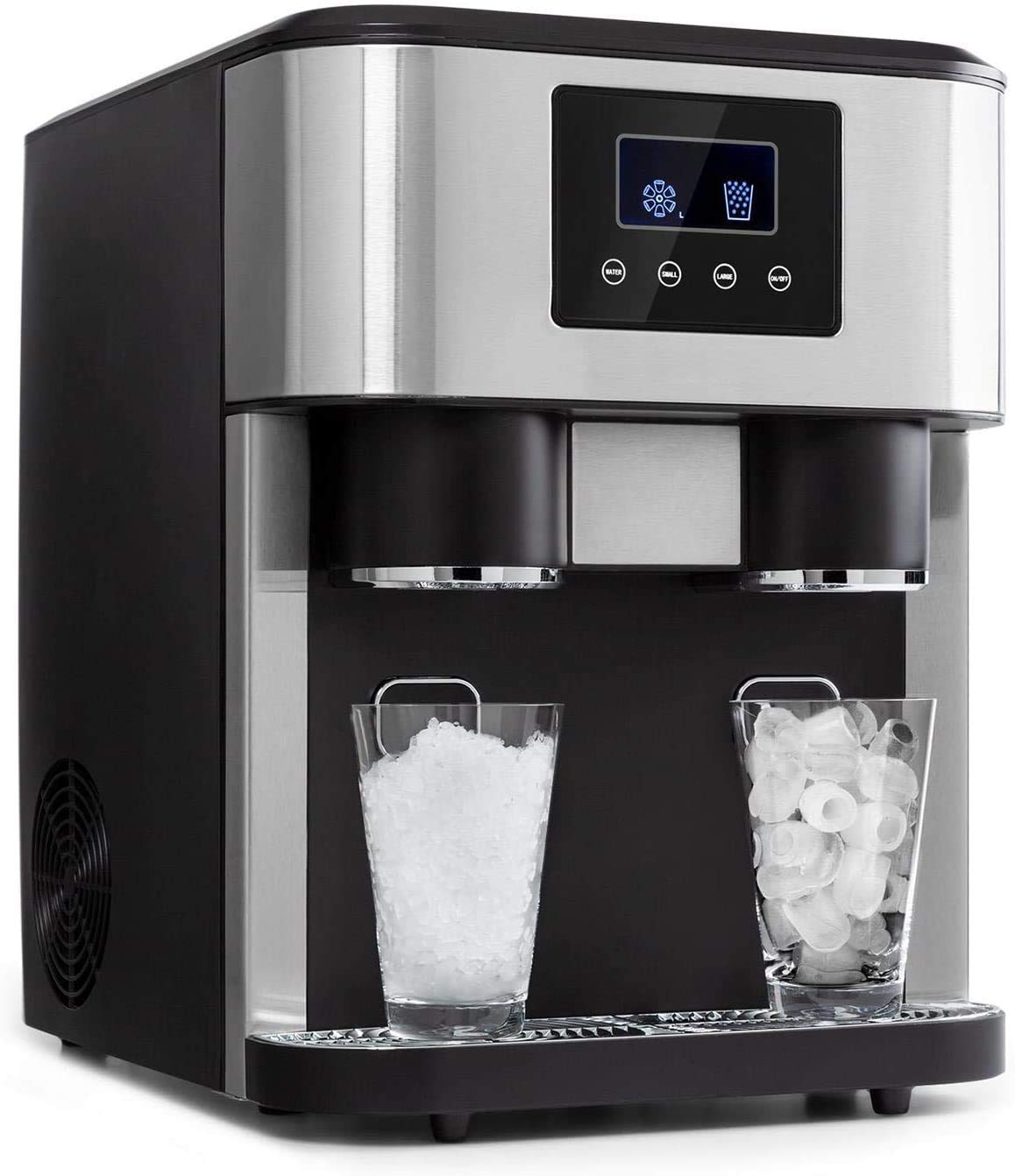 SUYINGCrush Ice Cube 3-in-1: Ice Cubes, Crushed Ice, Ice Water, 2 Ice Cube Sizes, 15-18kg / 24h, LCD Display, Water Tank Capacity: 1.8 litres DYWFN