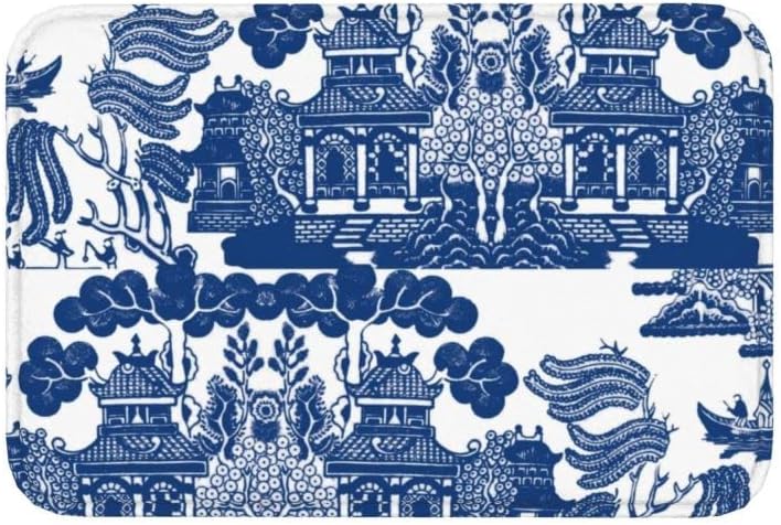 Tapete extra duradero para puerta delantera, diseño chinoiserie de sauce azul, porcelana azul y blanca, para interiores, sala de estar, entrada, 16