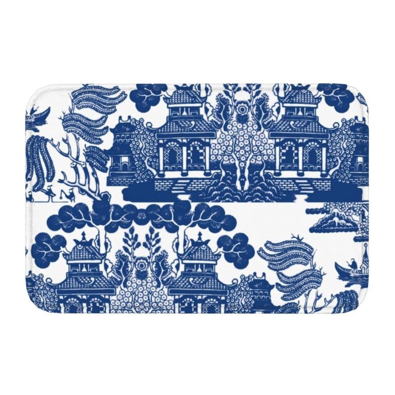 Extra Durable Door Mat -Blue Willow Chinoiserie Blue and White Porcelain Inspiration Front Door Mat Indoor Doormat Living Room Entrance Rug Carpet
