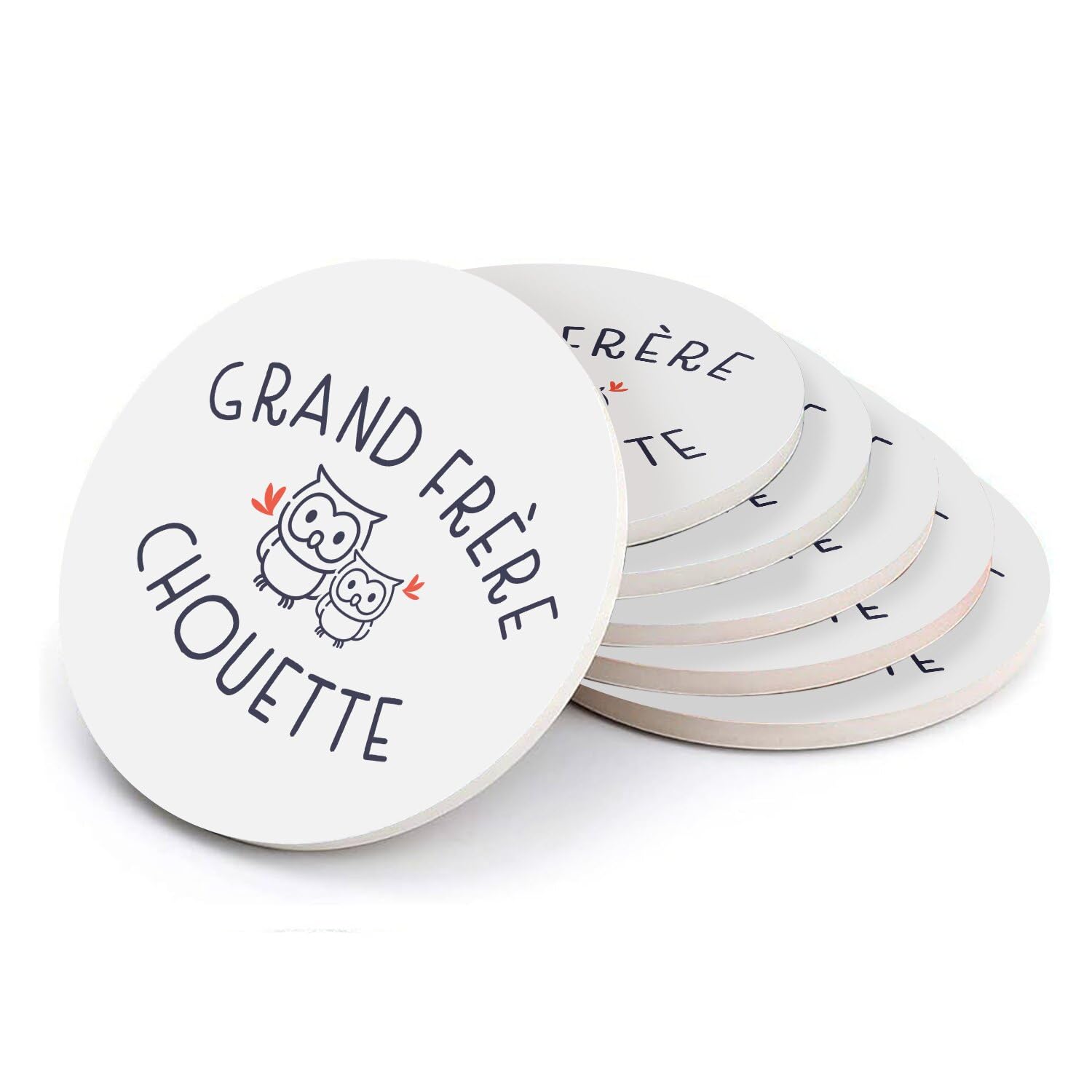 Sous-verre ronds en céramique grand frère chouette cadeau idéal lot de 6