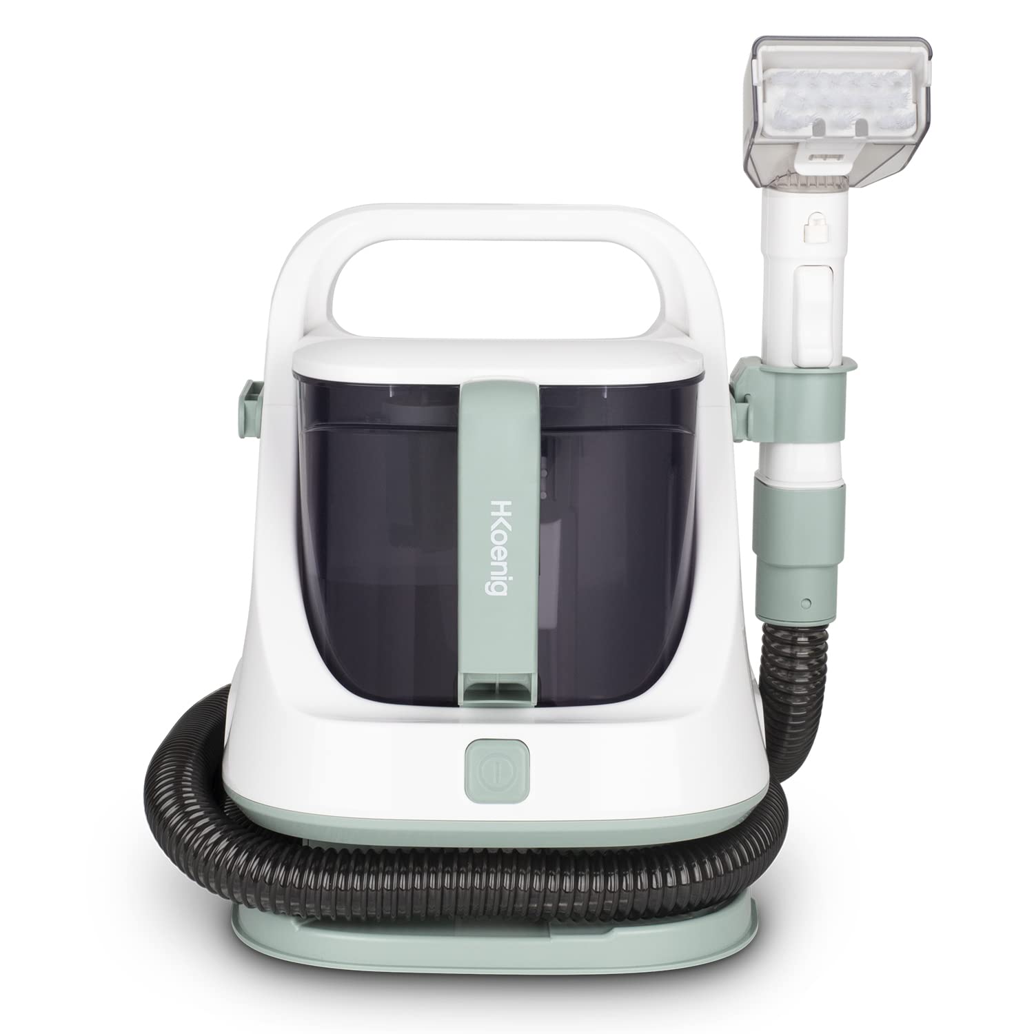 H.Koenig Pulitore smacchiatore TWT77 per tessuti:Tappeti/Divani/Poltrone/Materassi, Serbatoi acqua pulita e sporca rimovibili,spazzola di ricambio, potente, compatto,trasportabile,650W, Bianco e Verde