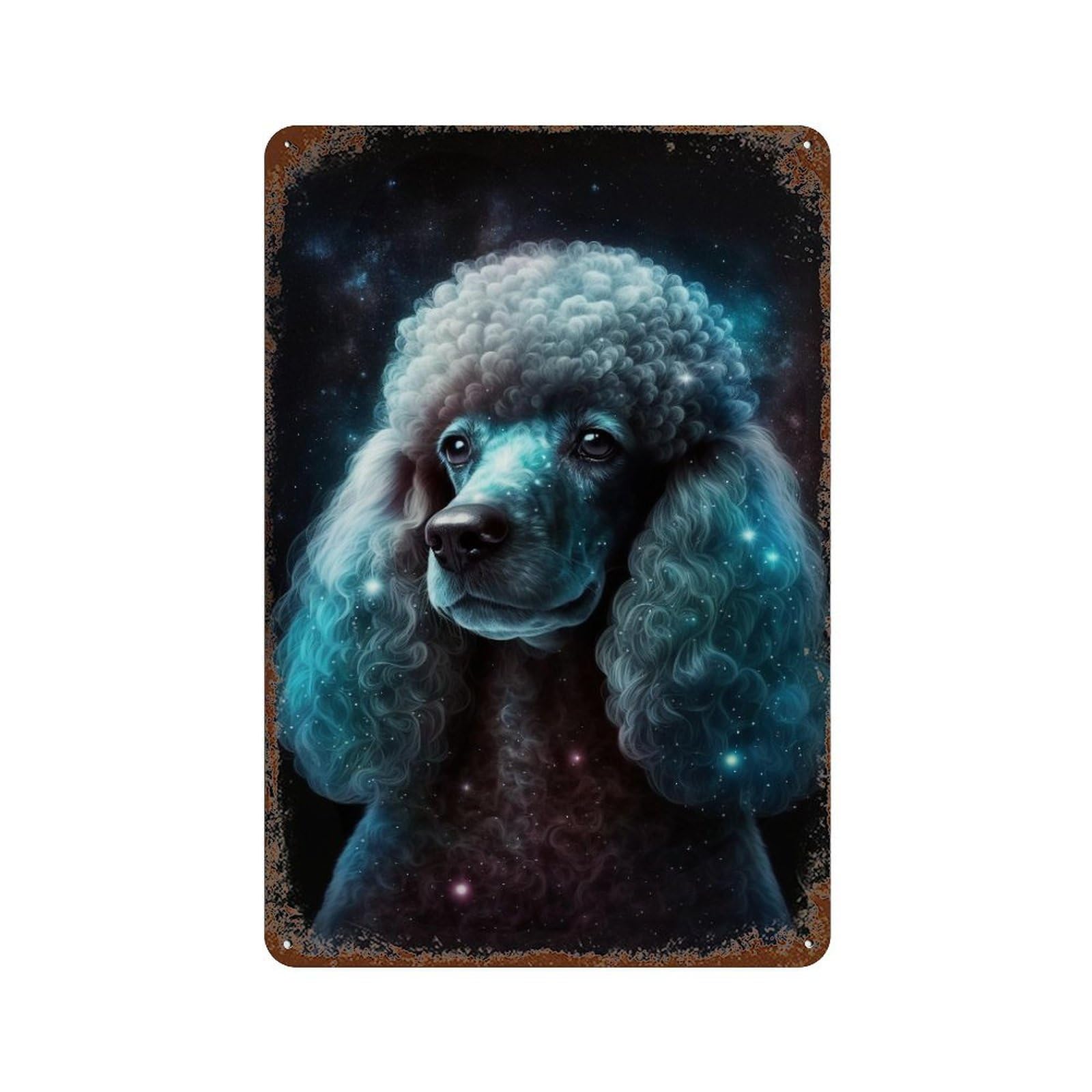 Cosmic Poodle Art Print-1 Weathered Tin Sign 11.8"x7.9", Rustic Home Decor for Garage, Bar And Workshop Decor