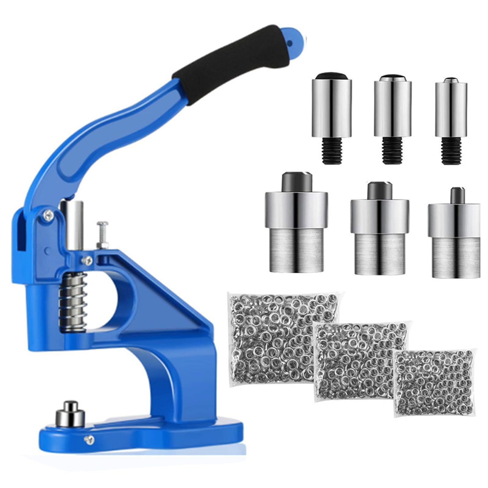 Eiwitany Hand Press Grommet Machine with Handle, Complete Eyelet Punch Tool Kit with Gold Eyelets, for Leather, Fabric and Canvas Processing (Blue Silver)