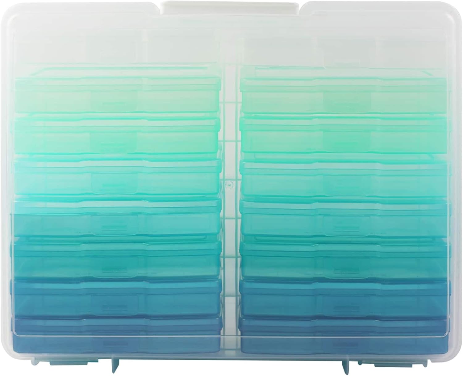 Simply Tidy Blue Ombre Photo & Craft Keeper - 16-Case Organizer Storage Box for Photos & Craft Supplies, Durable Plastic with Stylish Blue Ombre Design - 1 Pack