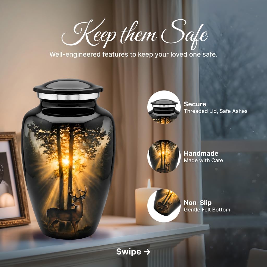 Twilight Deer Cremation Urn for Human Ashes Set of 6 Includes 1 Large Urn for Adult Male & Female with 4 Small Keepsake & 1 Memorial NecklaceUrn to Keep Their Love and Memory Alive Forever