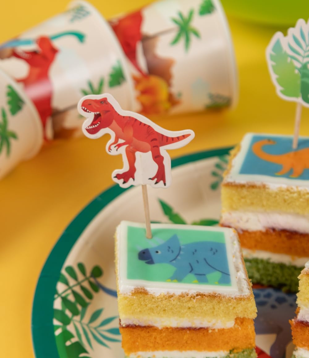 PD-Party: 8 sztuk papierowych talerzyków z motywem dinozaura - jednorazowe zastawy stołowe na urodziny dla dzieci - papierowe talerze na przyjęcia urodzinowe dla dzieci - 22,6x22,6x1,6 cm