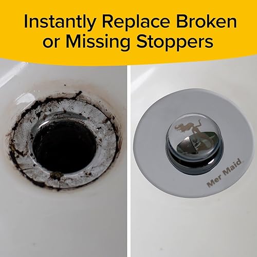 Miniatura 2 de Mer-Maid Drain Magic Fregadero universal, se ve en la TV, reemplaza instantáneamente los tapones rotos o faltantes, empuja para llenar y drenar,