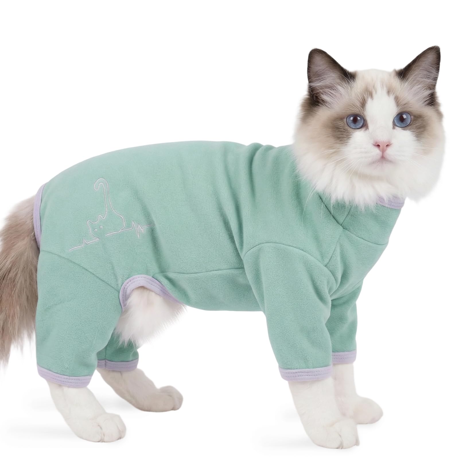 Chaleco Polar para Gatos, Chaqueta de Invierno Abrigo Otoño Invierno Caliente Pullover Suave Fleece Onesie Felpa para Gatos Body Postoperatorio(Verde Militar, M) — view 42